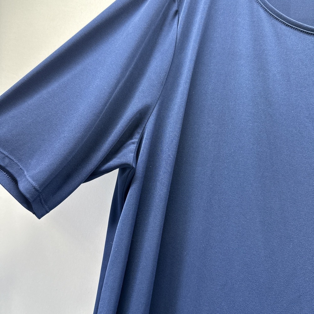 Chicos Womens Top Size XL Solid Blue A Line Short Sleeve Slinky Stretch Pullover - Picture 4 of 7